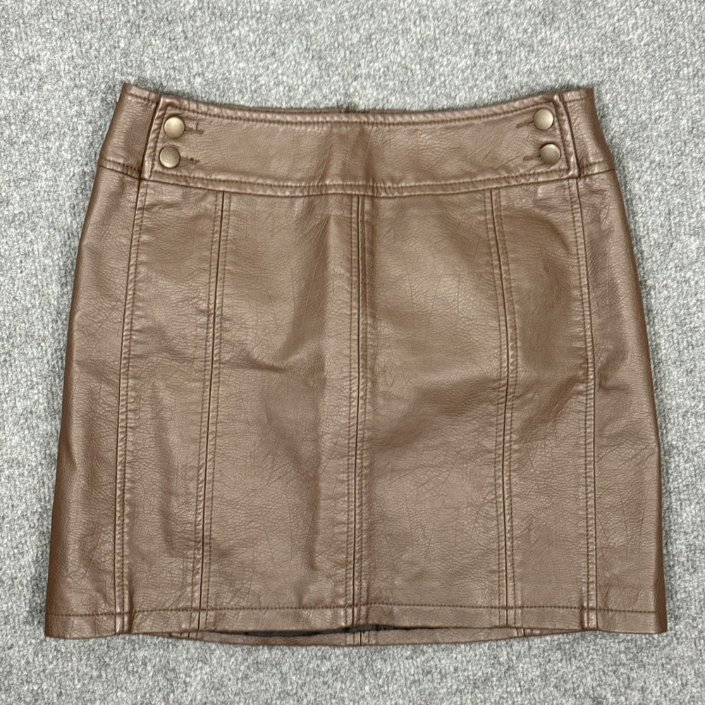 Free People Skirt Womens‎ 6 Faux Leather Edgy Grunge High Waist Mini Skirt Brown